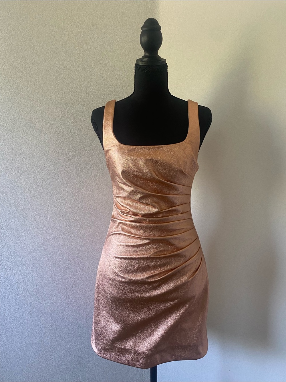 Rose Gold Square-Neck Metallic Mini Dress